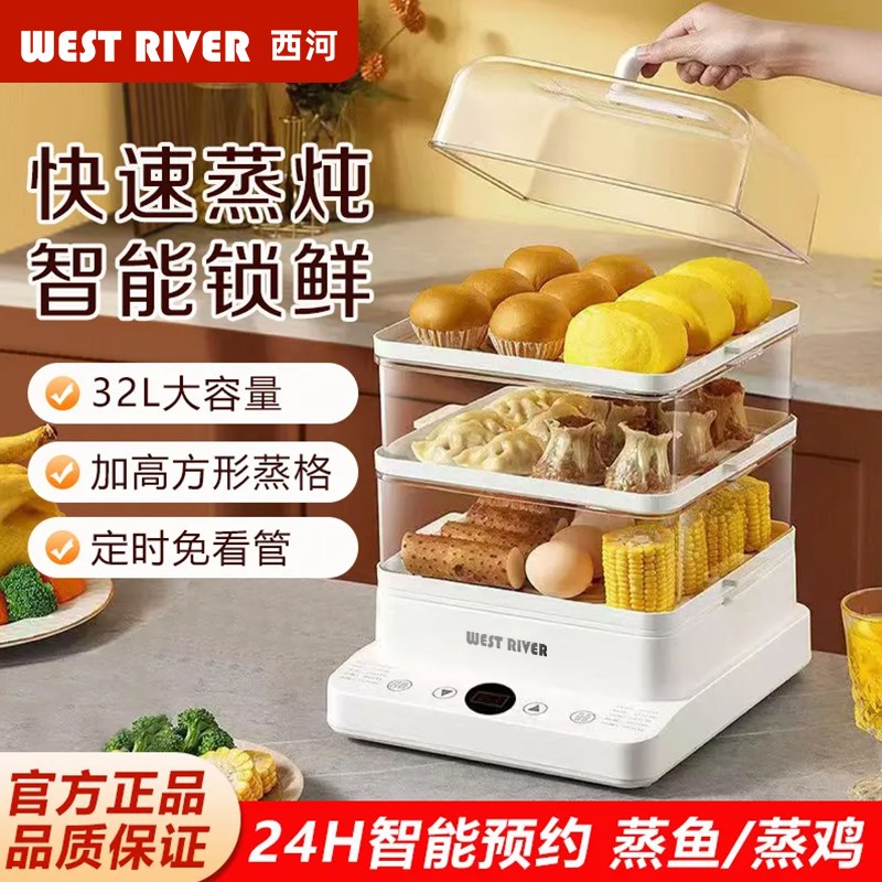 出口款电蒸锅家用小型多s功能全自动三层大容量蒸箱蒸菜透明电蒸
