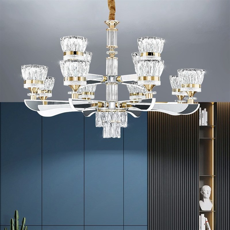 智能水晶吊灯奢华现n代简约大气客厅主灯大厅灯不锈钢灯臂发光灯