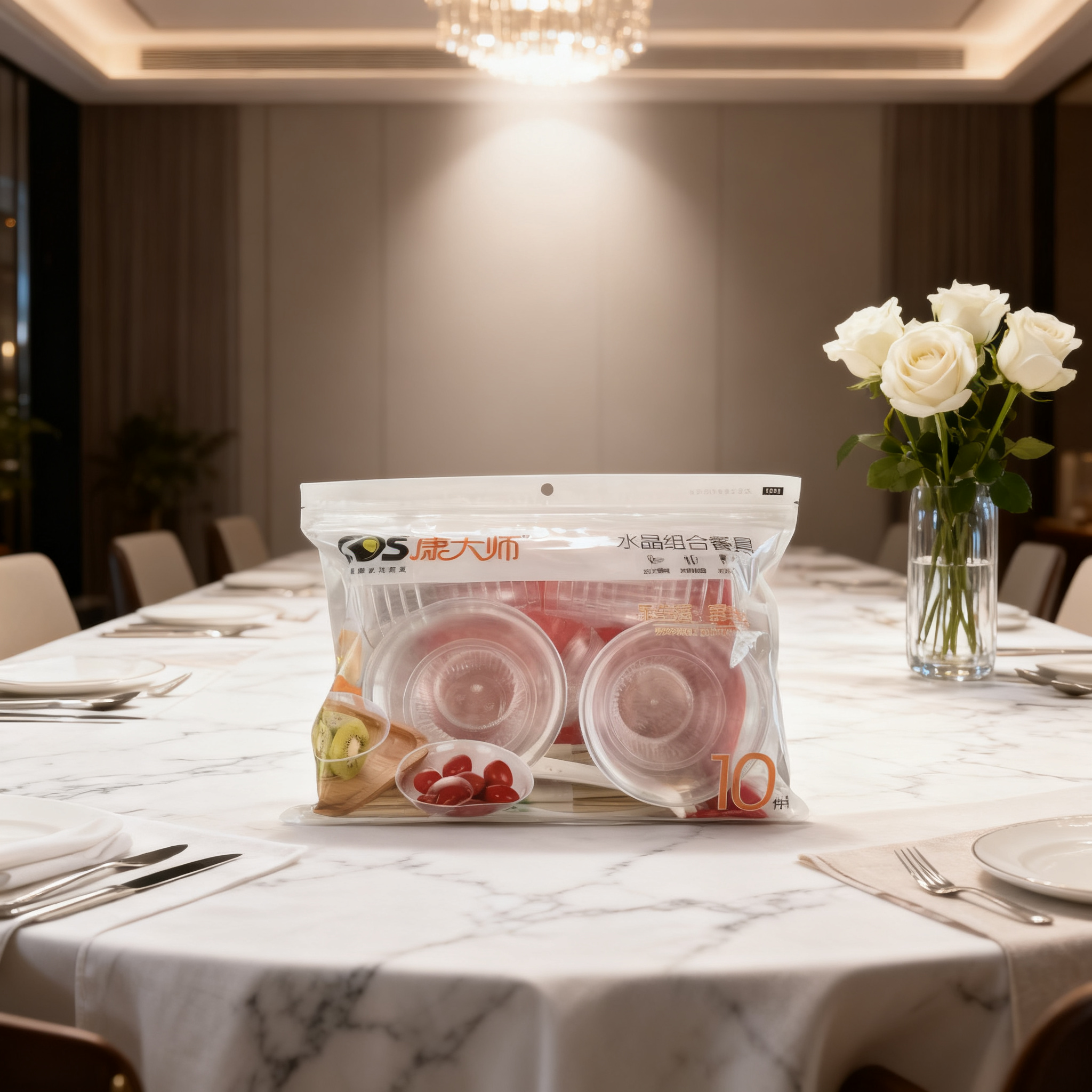 康大师一次性碗筷套套装水晶餐具