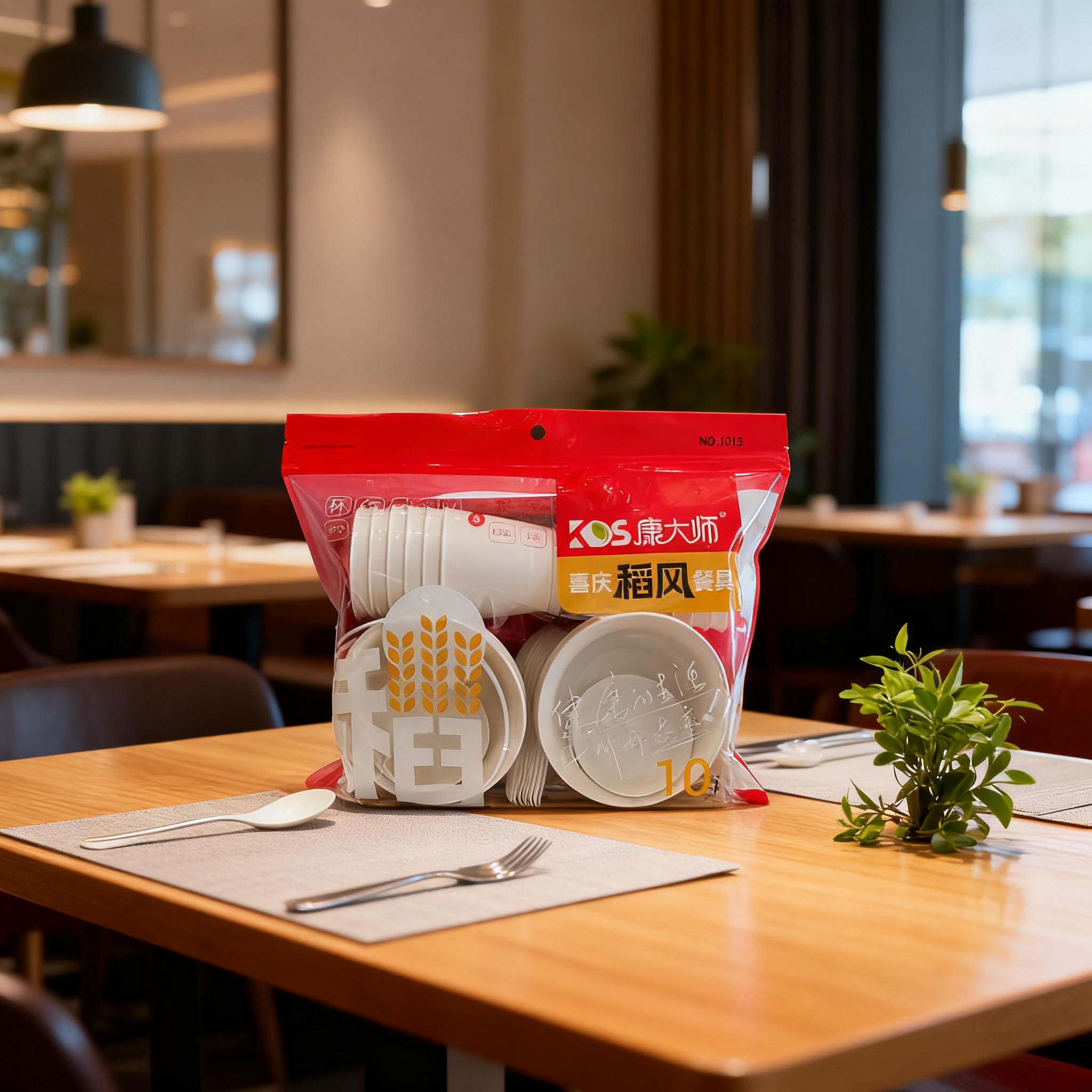 康大师稻壳10人份装一次性餐具