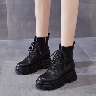 马丁靴女鞋子内增高8cm英伦风2023春秋季新款小个子夏季短靴加绒