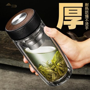 水杯玻璃鹅蛋杯大容量男士商务单层新款家用便携双层隔热玻璃茶杯