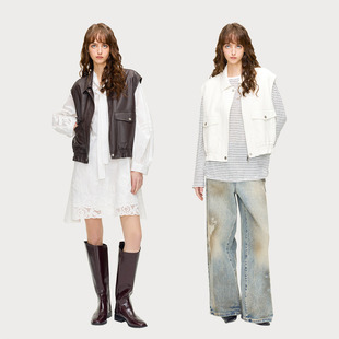 【所有女生的衣橱直播间】AFTER TEEN翻领PU马夹 牛仔裤 条纹T恤