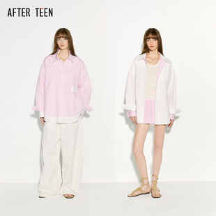 白色 AFTER 粉色 裙裤 两件套套装 女上衣 TEEN正反两面穿 条纹衬衫