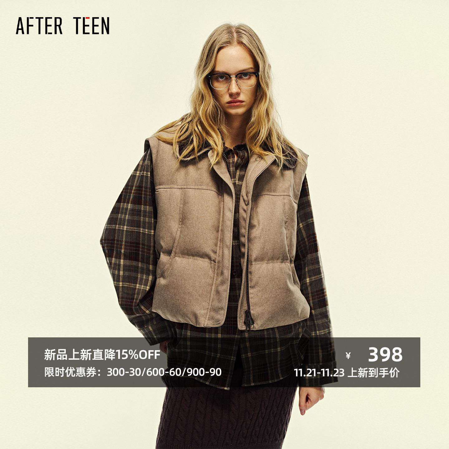 AFTER TEEN「复古英伦｜经典回溯」经典格纹百搭廓形衬衫长款外套