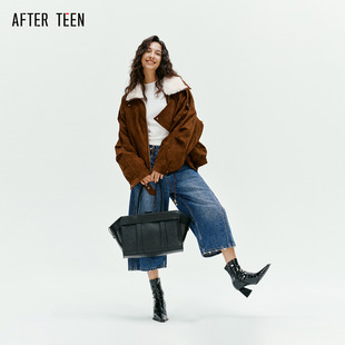 AFTER 廓形派克服 TEEN麂皮绒面料翻毛领90白鸭绒直充羽绒服女短款