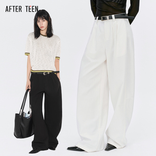 AFTER TEEN「柔系美式｜实用主义」廓形皮带装饰弯刀裤