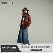 TEEN麂皮面料 羽绒服 镶边工艺 AFTER 直充羽绒 复古短款 半裙套装