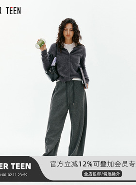 AFTER TEEN绵羊毛 羊绒 复古经典毛针织衫 圆领包扣针织衫