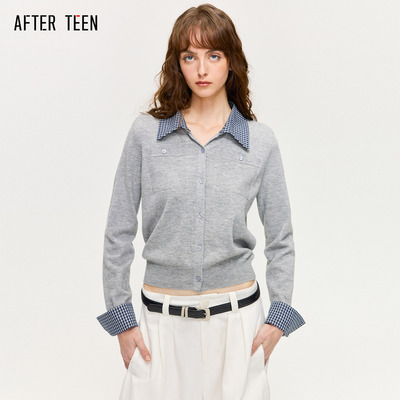 AFTER TEEN「实用新意|纯粹主义」格纹拼羊毛假两件衬衫式针织衫