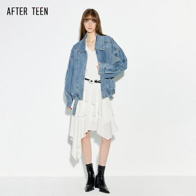 AFTER TEEN「南亚文化｜手工质感」廓形翻领牛仔外套 春秋短外套