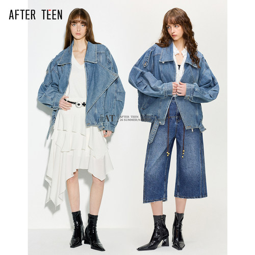 AFTER TEEN「南亚文化｜手工质感」廓形翻领牛仔外套 春秋短外套