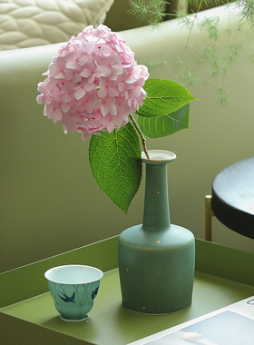 摇铃尊 洒金绿釉冰裂纹陶瓷描金花瓶居家装饰古典摆件 闲趣别院