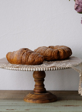 侘寂风木质装饰置物架家用法式复古蛋糕架面包托盘民宿玄关果盘