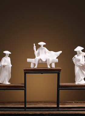 武侠历史人物摆件陶瓷客厅书房禅意装饰盆景造景桌面茶盘创意摆设