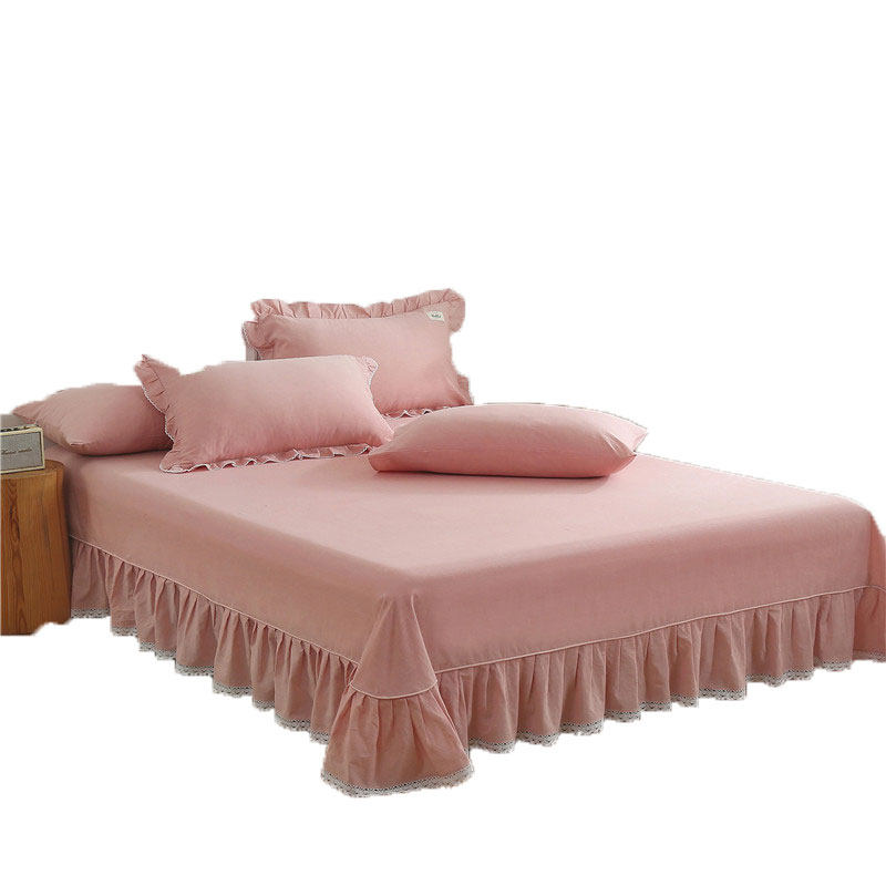 秋冬新款全棉花边床单床裙单件纯棉水洗棉纯色简约蕾丝床盖床罩3,床上用品,床单,淘宝优惠券,粉丝福利购,淘宝优惠卷