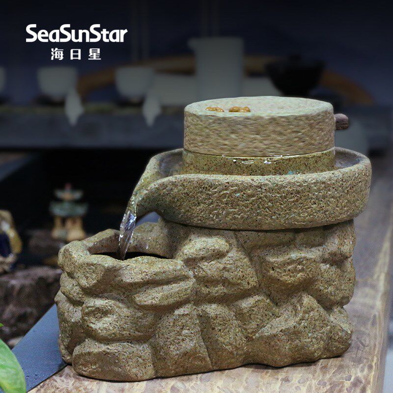 招财风水轮石来运转乔迁新居电视柜桌面陶瓷石磨茶道茶桌流水摆件,家居饰品,流水摆件,淘宝优惠券,粉丝福利购,淘宝优惠卷