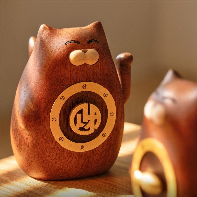 转运招财神喵高档实木桌面摆件好运乔迁新居入伙结婚伴手礼物生日,家居饰品,桌面摆件,淘宝优惠券,粉丝福利购,淘宝优惠卷
