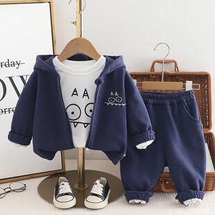 男童春装套装洋气宝宝新款运动休闲三件套春秋季婴儿童开衫衣服潮