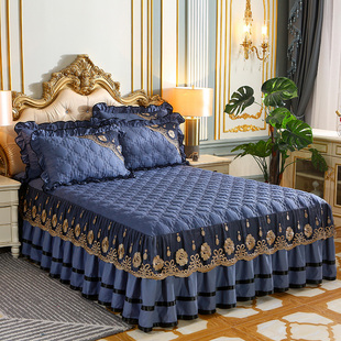 欧式公主蕾丝床罩床裙式单件夹棉加厚席梦思保护套防滑1.8m单双人