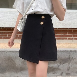 不规则黑色半身裙新款高腰A字裙大码胖MM显瘦一步裙百搭包臀短裙