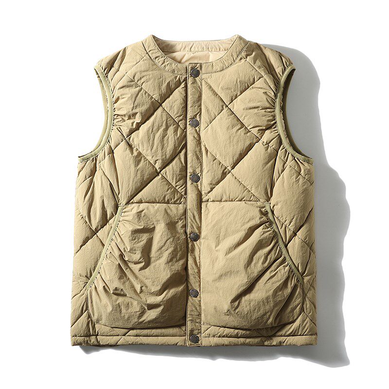 日系复古机能秋冬款叠穿羽绒马甲背心男菱形格子坎肩外贸男装马夹