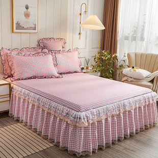 韩版纯棉床裙式床罩单件全棉床单蕾丝公主风1.5米1.8x2.0床套防滑