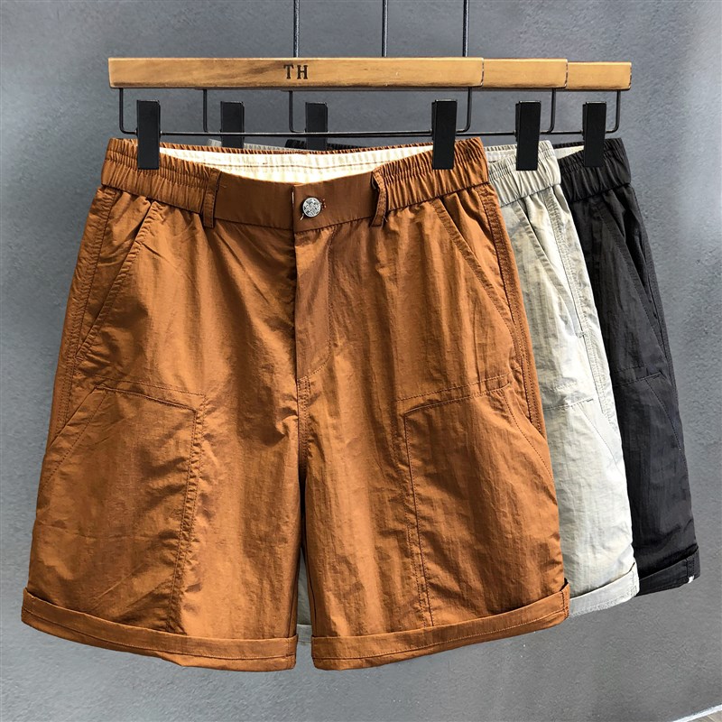 轻质肌理感高端冰丝速干休闲短裤男士夏季薄款裤子宽松美式五分裤