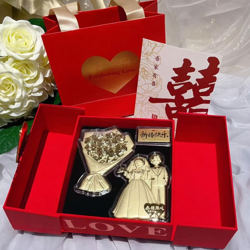 水贝黄金足金摆件礼品新婚快乐手捧花金钞收藏送朋友闺蜜结婚礼物