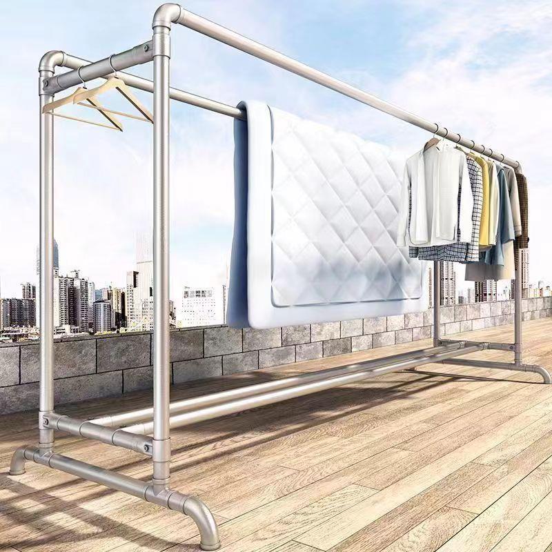钢管晾衣架落地超厚挂衣架卧室家用晒衣服架子阳台天台凉衣杆