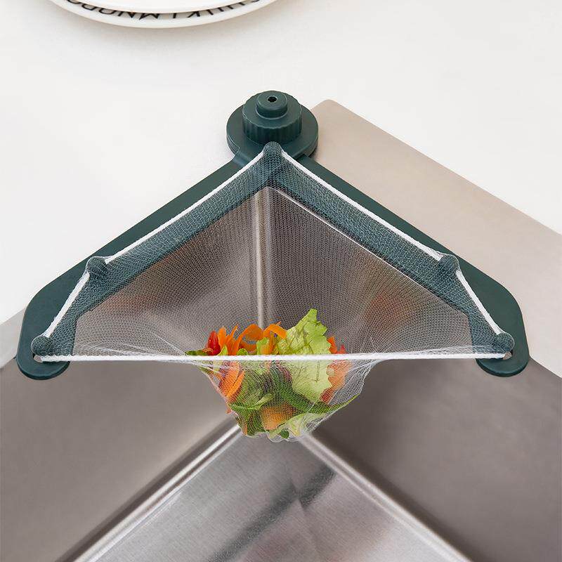 T家用厨房防堵水槽垃圾过滤网三角架 沥水可折叠洗菜池漏网架