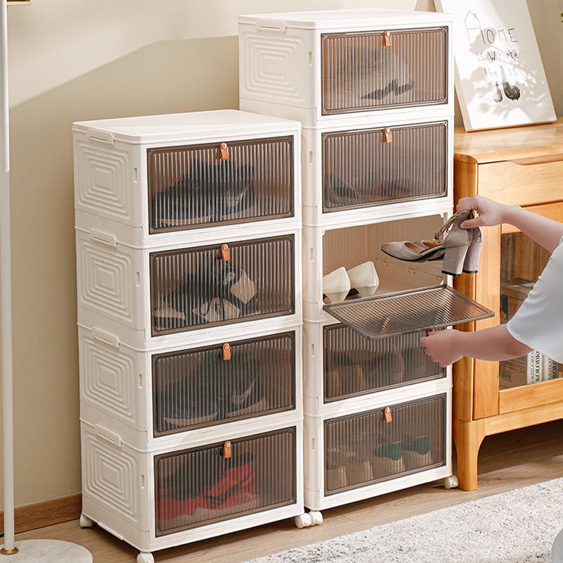 免安装透明家用塑料鞋盒收纳盒多层叠加抽屉式防尘可折叠收纳盒