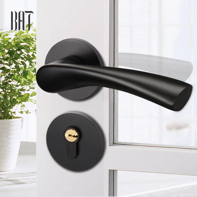 厂家直销静音门锁 室内房门锁房间实木门把手 家用黑色分体锁具
