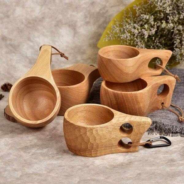 芬兰杯子露营木咖啡杯牛奶户外纯手工创意木木质手柄随手杯相思杯