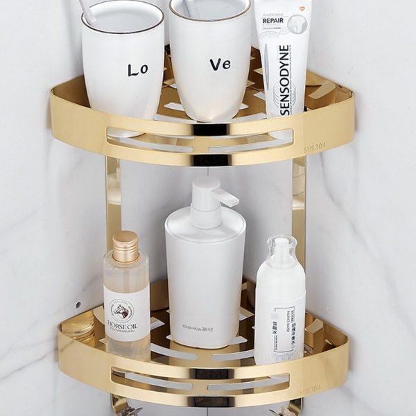 304不锈钢浴室置物架打孔2层卫生间转角墙上收纳架壁挂金色三角架,家装主材,浴室角架,淘宝优惠券,粉丝福利购,淘宝优惠卷