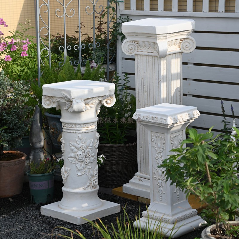 优选式复古罗g马柱花盆摆件底座花架雕塑仿古户O外柱子法式仿石膏
