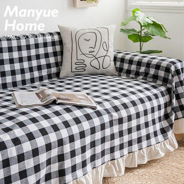 蔓越家  北欧棋盘格水洗全棉沙发巾客厅格子沙发盖布全包盖巾罩子,居家布艺,沙发套,淘宝优惠券,粉丝福利购,淘宝优惠卷