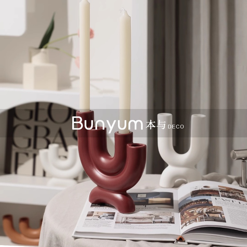 北欧现代趣味字母创意陶瓷异形蜡烛台摆件样板间T卧室玄关客厅装