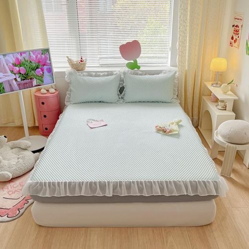 夏季凉豆豆冰丝凉席床笠三件套床罩带花边裸睡空调席可水洗宿舍单