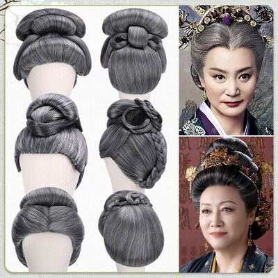 古风老太婆花白色整顶假发发饰古装演出孟婆太后造型盘发发套7336