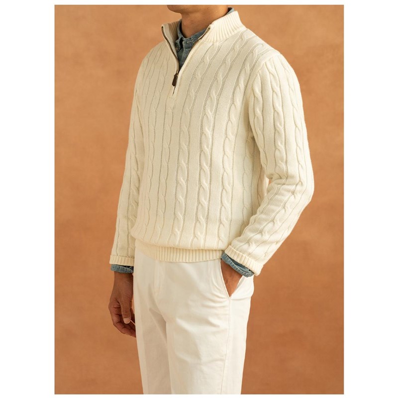 RL秋冬季经典长袖套头半拉链绞花休闲混纺打底纯色男士毛衣针织衫