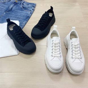 女2023秋季 黑色运动休闲板鞋 新款 百搭松糕鞋 潮 韩版 厚底帆布小白鞋