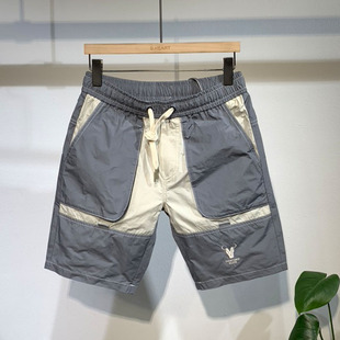 男士 衩拼色大兜松紧腰中裤 夏季 大裤 速干五分休闲潮流外穿修身 短裤