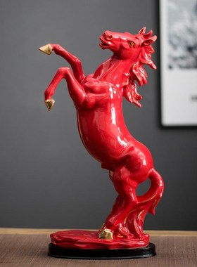 陶瓷马到成功摆件大号红色招财马家居客厅玄关办公室工艺品装饰品