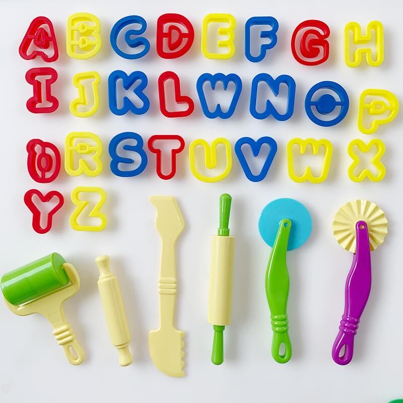 儿童益智DIY手工课学生彩泥模具橡皮泥工具套装字母数字符号刀模