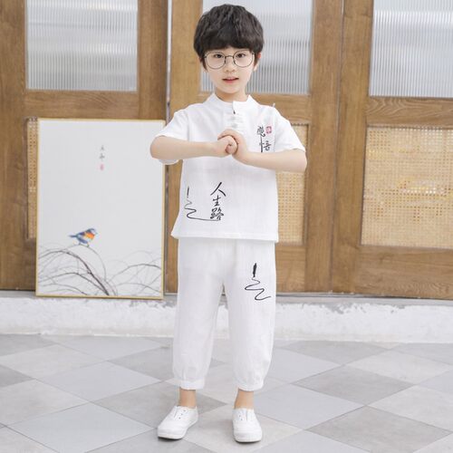 男童汉服夏小学生中国风夏装套装薄款少爷服幼儿园古装演出服六一 - 封面