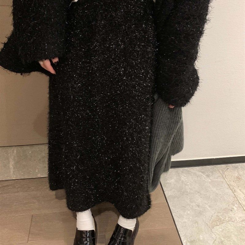 亮丝针织半身裙女冬季松紧腰加绒开叉过膝长裙修身显瘦洋气加厚裙,女装/女士精品,半身裙,淘宝优惠券,粉丝福利购,淘宝优惠卷