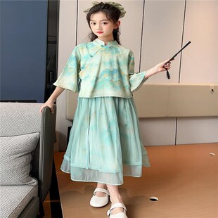 小女孩夏季 唐装 超仙公主裙套裙潮 网红古装 女童汉服连衣裙2024新款