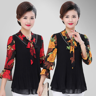 T恤2021新款 中袖 春装 上衣中年女 妈妈装 夏季 婆婆时尚 中老年人女装