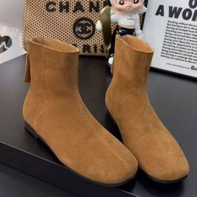 韩版百搭复古圆头磨砂皮瘦瘦靴2025秋季新款后拉链休闲短靴马丁靴,女鞋,时装靴,淘宝优惠券,粉丝福利购,淘宝优惠卷